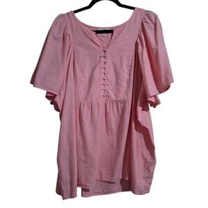 TERRA & SKY Plus Size 2XL (20W-22W) Popover Blouse Striped Top Pink White Boho